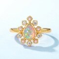 wholesale 10K Gold Plated Sterling Silver Women's Vintage Style Opal Ring, Japanese and Korean Light Luxury Jewelry Fashion Trend Wholesale-0-3