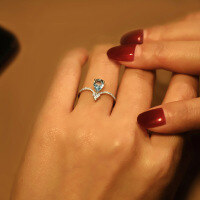 wholesale 925 Sterling Silver Aquamarine Ring for Women, Small and Unique Design, Blue Teardrop Ring, Ins Minimalist Style, New Arrival-Copper platinum plated>Adjustable opening