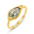 wholesale S925 Sterling Silver Japanese-style Light Luxury Fashion Versatile Moss Green Ring for Women, Minimalist Design with Inlaid Moss Agate, Customizable-0-5