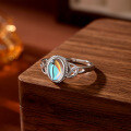 wholesale S925 sterling silver oval moonstone ring for women, lightweight luxury, niche fashion, elegant and delicate index finger ring-0-3