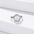wholesale Pure silver Korean-style minimalist freshwater pearl ring for women, adjustable open fashion statement finger ring-0-1
