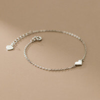 wholesale S925 Sterling Silver Mini Smooth Heart-shaped Simple Live Streaming Source Bracelet S5086-S925 silver one silver 925 silver