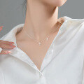 wholesale S925 silver Korean-style minimalist elegant double cross necklace for girls, petite diamond-inlaid collarbone chain D4495-0-2