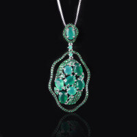 wholesale S925 Sterling Silver Natural Diopside Pendant with Amethyst and Green Chalcedony Necklace, Niche Style-Natural Chrysoprase Necklace