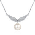 wholesale Metal material Cupid's Heart Necklace for Women, Light Luxury Romantic Angel Wing Collarbone Chain with Moissanite Pearl Pendant Birthday Gift-0-4