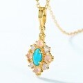 wholesale S925 Silver with 10K Gold Plating, Japanese and Korean New Style Natural Turquoise Pendant Intricately Set with Colored Gems, Exquisite Vintage Necklace-0-2