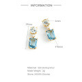 wholesale S925 Sterling Silver Four-prong Earrings With Sea Blue Zircon, Fresh And Elegant French Style For Women-0-3