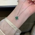 wholesale S925 Sterling Silver Natural Weitian Jade Four-Leaf Clover Necklace Small Cabochon Bright Green Light Luxury New Chinese Classic Collarbone Chain-0-1
