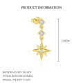 wholesale S925 Sterling Silver Long Star Moon Tassel Drop Earrings For Women, French Style Luxury With Inlaid Crystals-0-5