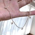 wholesale S925 Sterling Silver Jewelry, Sparkling Star Diamond Bead Round Pearl Necklace, Icy Four-Pointed Star Zircon Fringe Collarbone Chain-0-2