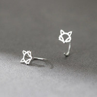 wholesale S925 Sterling Silver Minimalist Hollow-Out Fox Ear Hooks, Ins Style Niche Design, Ear-Friendly for Sleeping and Washing, No Need to Remove Earrings M05700-Silver-One pair 925 silver