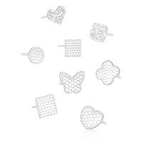 wholesale S925 Sterling Silver Honeycomb Floral Stud Earrings for Women, Minimalist Ins Geometric Square Heart Butterfly Earrings-WE537/Silver【with sterling silver ear plugs】 925 silver