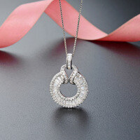 wholesale 925 Sterling Silver Round Zircon Necklace for Women Cross-Border Fashion Elegant Luxury Full Zircon Exquisite Full Diamond Pendant Collarbone Chain-White gold single pendant - without chain 925 silver