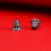 wholesale 925 Sterling Silver Buddhist Pagoda Bead Bracelet Handmade Red Rope Connector Bracelet Spacer Bead Tassel Cap Antique Style DIY Thai Silver Accessories-Small one