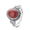 wholesale S925 Sterling Silver Vintage Retro Yun Nan Red Agate Ring, Egg Surface Index Finger Ring, Guangdong Haifeng-0-5