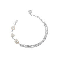 wholesale S925 Sterling Silver Korean Version Ins Niche Design Baroque Pearl Zircon Double Layer Chain Textured Bracelet for Women-Silver>925 silver