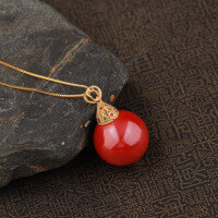 wholesale 925 Sterling Silver Gold-Plated with High-Content Red Cinnabar Bead Pendant King's Sand Charm Necklace for Women-Gold single pendant (without chain)  925 silver