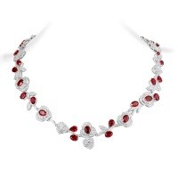 wholesale 925 Silver Gold-Plated Pendant Chain with High-Carbon Diamond, Pigeon Blood Red Oval-Cut Rose Luxury Setting for Women-GRC-cultivated ruby 40cm