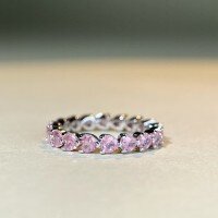 wholesale 925 Sterling Silver Women's Love Heart Row Ring with Pink Diamonds, Cute and Sweet Style, Versatile Ins Style Fresh and Delicate Stacking Ring-Love-CBJZ462 US size 7