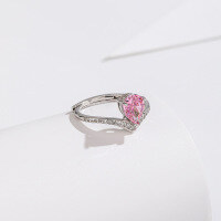 wholesale S925 Silver Pink High Carbon Stone Pear-Shaped Ring Fashion Ice Flower Cut Princess Tiara Ring Cross-Border New Accessories-Pink diamond ring