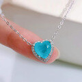 wholesale S925 Sterling Silver New Heart-Shaped Necklace for Women with Paraiba Stone Stackable Collarbone Pendant-0-2