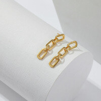 wholesale 925 Sterling Silver Long Chain Drop Earrings for Women, Minimalist Smooth Design, Small Trendy Earrings New Collection-Copper plated with gold