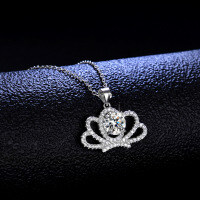 925 Sterling Silver 1-Carat Moissanite Princess Crown Pendant Necklace-1-carat necklace (zircon)  925 silver