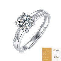 S925 Silver Moissanite Six-Claw Light Luxury Adjustable Ring-R12795 Moissanite 1 carat/6.5mm (with GRA certificate)
