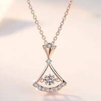 wholesale S925 Sterling Silver Maker Creative Fan-shaped Princess Small Skirt Necklace for Women, Fashionable Light Luxury Style Niche Collarbone Jewelry-Mini Skirt Necklace Set--Rose 925 Silver