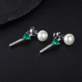 wholesale S925 Sterling Silver Fashionable Light Luxury Natural Freshwater Pearl Earrings with Natural Green Agate Ear Studs-0-0