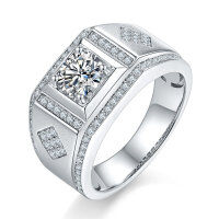 wholesale S925 Sterling Silver European and American Fashion Men's Ring Moissanite Diamond Ring Cross-Border Best-Seller Men's Ring-MSZNZJ006 1ct Moissanite Men's Ring  US Size 12