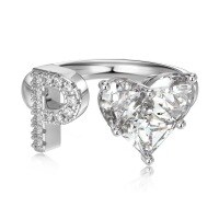 wholesale S925 Sterling Silver European and American Cross-Border Women's Ring with Personalized Letters, Heart, Zircon Inlaid, Adjustable Opening Silver Jewelry for Women-Platinum DY121164-SW-WH(P) Adjustable opening