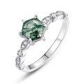 wholesale S925 Sterling Silver Fashionable and Luxurious Jewelry Minimalist Geometric Hexagonal Natural Moss Agate Ring with a High-End Feel-0-5