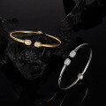 wholesale S925 Silver C-Shaped Open Bangle with Crystal Accents, Trendy Cross-Border Fashion Accessory-0-2