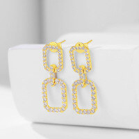 wholesale 18k Gold Plated Chanel-style Square Stud Earrings Set with Lab-grown Diamonds Geometric Earrings High-end Jewelry Diamond Platinum Studs-18k gold cultured diamond earrings