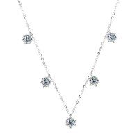 wholesale Metal: S925 Sterling Silver Cross-Border Classic Six-Prong Moissanite Necklace for Women, Daily Korean Minimalist Design Personalized Collarbone Chain Wholesale-2.5 carat (white moissanite) necklace 925 silver