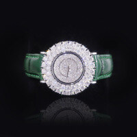 wholesale S925 Sterling Silver Light Luxury Fashion Diamond-Embedded Watch Genuine Leather Zircon Waterproof Live Broadcast High-Quality Jewelry Wristwatch Cross-Border-Zircon watch (green strap)