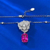 wholesale S925 Silver New Live Streaming Product Micro-Set Camellia 9*12 Rose Red Diamond Necklace Women's Choker Pendant Drop Shipping-N348 Camellia Rose Diamond 925 Silver