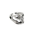 wholesale S925 Sterling Silver Korean Version INS Niche Design Minimalist Vintage Distressed Skull Textured Adjustable Ring for Women-0-4