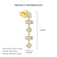wholesale S925 Sterling Silver Geometric Square Minimalist Earrings For Women With Sparkling Zircon-E5029-Gold/Single 925 Silver