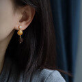 wholesale S925 Silver Natural Old Beeswax Amber Pearl Earrings Russian Material Chicken Oil Yellow Stud Earrings-0-3