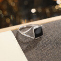 wholesale S925 Sterling Silver Geometric Black Resin Ring, Korean and Japanese Style, Niche Design, Light Luxury Openable Ring for Cross-Border Drop Shipping-0-2