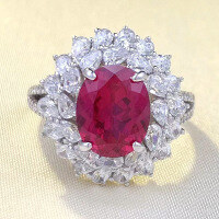 wholesale S925 Silver New Zhuo Zhifan Oval 8*10mm Simulated Diamond Pigeon Blood Red Floral Cluster Ring Wedding Band-R718 Red Diamond No.8