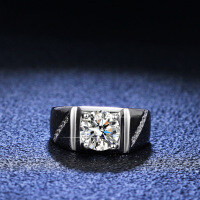 S925 Sterling Silver 2-Carat Moissanite Men's Ring, Simple and Dignified-2-carat solid (set with moissanite)  No. 19