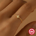 wholesale S925 Sterling Silver Adjustable Eight-Pointed Star Ring with Micro-Paved Diamonds,。-0-1