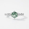 wholesale S925 Sterling Silver Fashionable and Luxurious Jewelry Minimalist Geometric Hexagonal Natural Moss Agate Ring with a High-End Feel-0-2