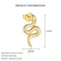 wholesale S925 Sterling Silver minimalist snake earrings for women, versatile and chic with an design-E5055-Gold/Single 925 Silver