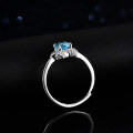 Sterling Silver Natural Blue Topaz Moissanite Ring, 1 Carat Full Diamond Oval Halo-0-1