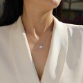 S925 Sterling Silver Moissanite Pendant Necklace, Classic Rabbit Ear Six-Prong Collar Chain-0-2