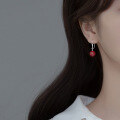 wholesale S925 Sterling Silver Vermilion Stone Earrings, Simple Korean Style Cute Round Fashion Summer Earrings for Women M01222-0-1
